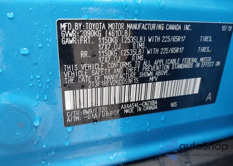 2019 Toyota Rav4 Le z USA, uszkodzony, nr VIN 2T3F1RFV2KC059615